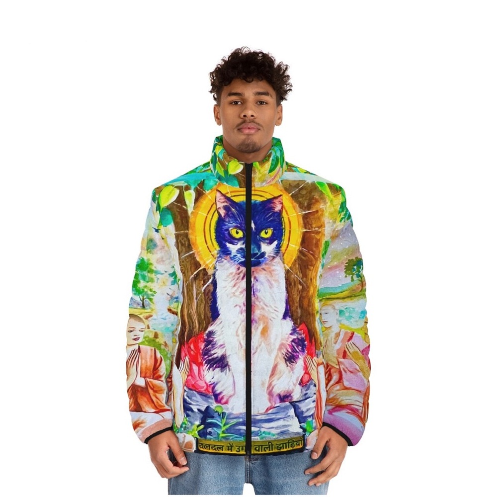 Pussycat Paradise Puffer - Zen Cat Worship Feline Buddha Artisan Quilted Jacket